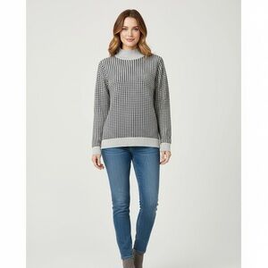 Calvin Klein Black Gray Houndstooth Mockneck Sweater Women's Size M